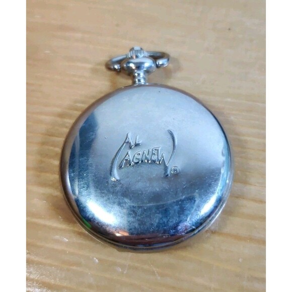AL Agnew Bald Eagle American Pocket Watch Silver Tone Untested Not Working - Picture 5 of 7